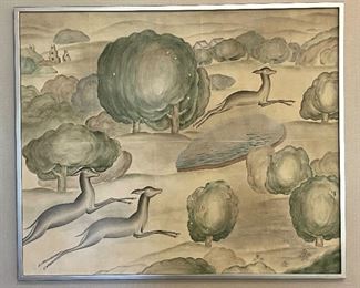 Item 198:  "Jumping Fawns" Watercolor on Board - 49"l x 1"w x 41"h: $425