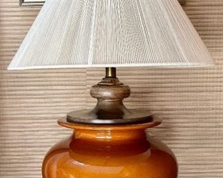 Item 203:  Heavy Lamp with Brass Base & String Lampshade - 28": $125