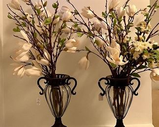 Item 149:  (2) Metal & Glass Vases with Faux Flowers:  $42/Each