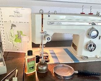 Vintage Kenmore Model 1400 Zig Zag sewing machine with all parts & pieces. YES! IT WORKS!!!