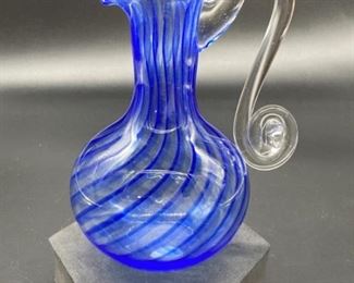 Wimberley Glassworks Blue Swirl Pitcher
6.5in Hand Blown Pitcher with Applied Handle 
