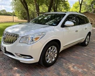 2017 Buick Enclave AWD, 40,820 miles, 3.6L V6 VVT
Description
Direct Injection engine. VIN 5GAKVCKD6HJ145014. Six speed automatic transmission. White frost tri-coat exterior paint in excellent condition. Chrome trim. Ebony colored interior upholstery and trim. Power steering. Power brakes. Power windows. Michelin latitude tires are new condition with minimal wear. Full-size chrome wheel covers. Six year 70,000 mile powertrain warranty has some time and mileage left. For year 50 mile bumper-to-bumper warranty is expired.
This car is in excellent condition and has been maintained meticulously, as the other two cars in this auction have been. There is a small ding in the passenger side door above the handle. There is a small superficial scratch on the fender and wheel well trim. There’s a small scratch on the driver side door. See photos.