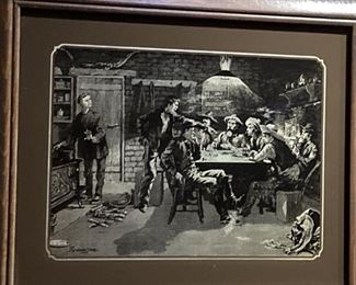 Framed 1887 Remington Woodblock Print