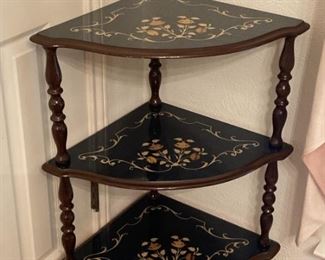 Italian Inlay 3-Tier Corner Whatnot Shelf