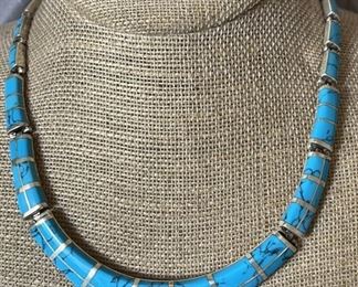 Sterling Silver & Inlaid Turquoise Linked