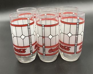 (6) Stained Glass 6in Coca-Cola Glasses