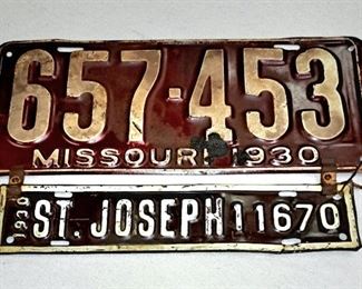 Save The Date and plan on attending this coming weekend's Large 2 Day Living Estate Sale. 1930 Missouri/St. Joseph license plates sold as one!!