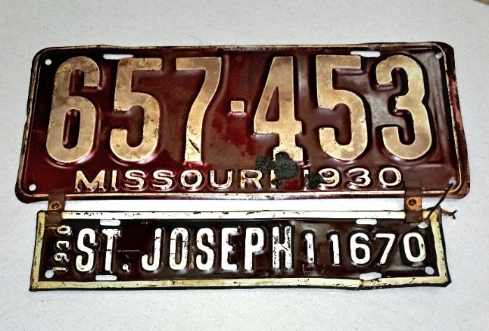 1/2 OFF SATURDAY ALL REMAINING ITEMS 
Large 2 Day Living Estate Sale. 1930 Missouri/St. Joseph license plates sold as one!!