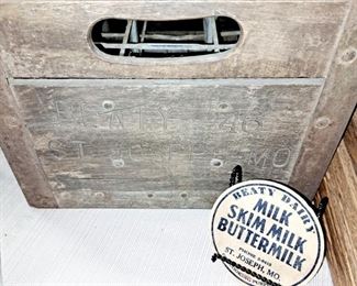 Beaty #46 St. Joseph wood crate and cream can topper