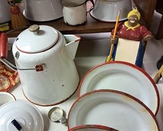 Red and white enamelware