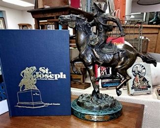 "Pony Express"  bronze sculpture by Max Turner and "St. Joseph A Pictorial History" by Mildred Grenier