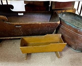 Antique handcrafted pine cradle