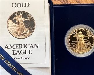 1 Oz Gold American Eagle Coin in Case with Paperwork 