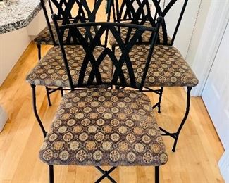 Set of 5 Bar Stools - Black Metal w/ Upholstered Seats 