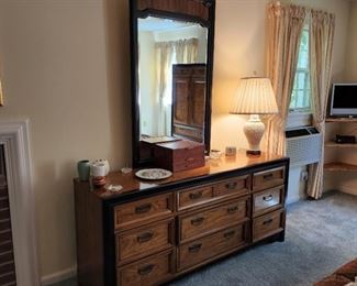 $250 - chest is 30" high x 66" wide x 18" deep; mirror is 49" high x 30" wide