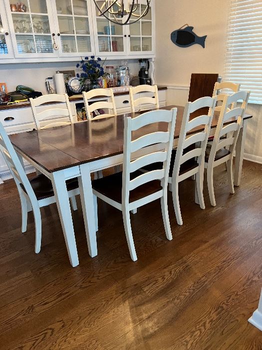 WOOD TABLE  $950
82” x 44” with leaf - SHOWN 
8 chairs 
PLUS has an Extra leaf 18”  
Table can be 100” long 