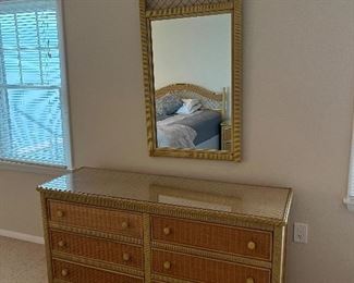 Dresser with mirror 
Wicker 58.5” x 19.5” x 30”H 
