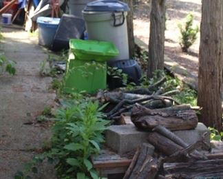 Garbage Cans, Firewood and Wood for Building Stool