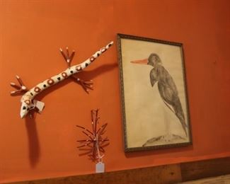 folk art lizard and walking stick 