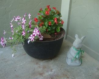 Cast iron cauldron , rabbit statue