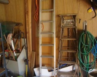 16' All American ext. ladder, 6' antique oak step ladder