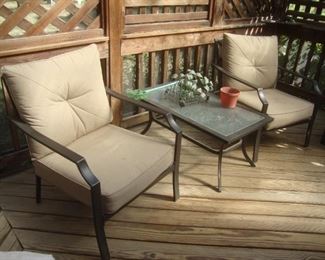 Steel patio chairs, steel coffee table