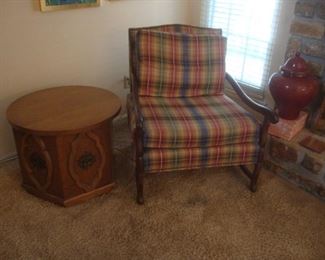 Vintage end table w/ Upholstered arm chair