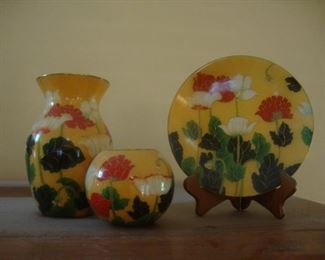 Glass vases, plate