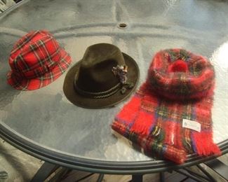 Scotland plaid derby, Ischler Hut Austrian hat, Highland Home mohair scarf & tam