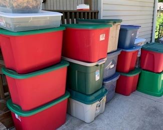 Lots of totes of holiday decor 
