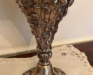 Superb & Rare Circa. 1920's Tiffany Sterling Silver Repousse Large Chrysanthemum pattern Vase, 12 inches in height, Stunning!!