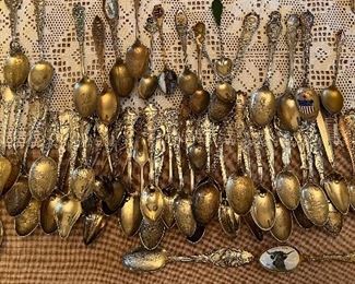 Amazing and large collection of antique 19th and early 20th century sterling silver souvenir spoons, hundreds in total