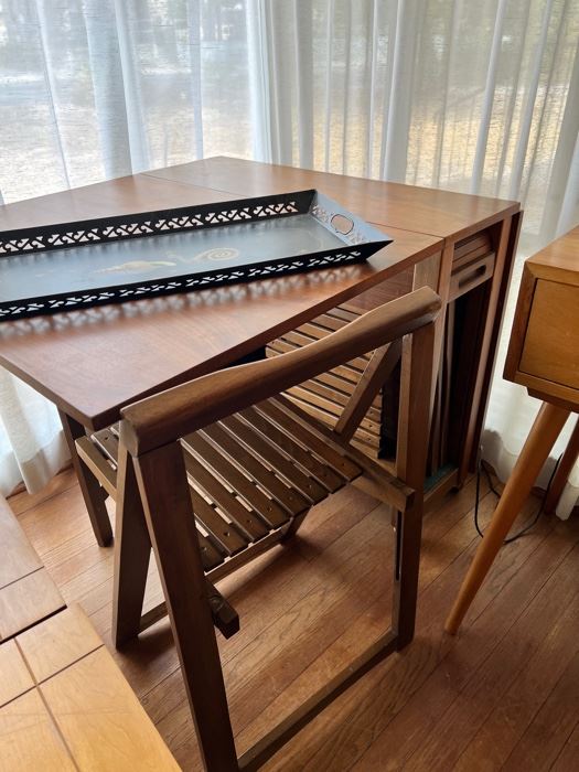 Mid Century Drop Top table with 4 hidden chairs