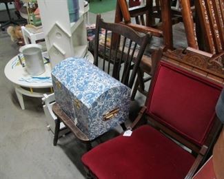 Victorian Chair & Antique Straight Chair