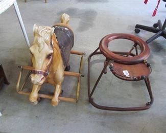 50's rocking horse (no frame) & antique walker