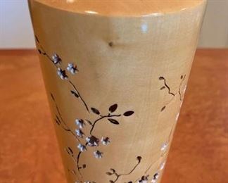 Asian Style Wood Vase With Cut Outs