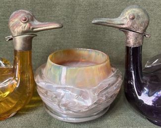 Austrian Bird Shaped Decanters Art Glass Bowl