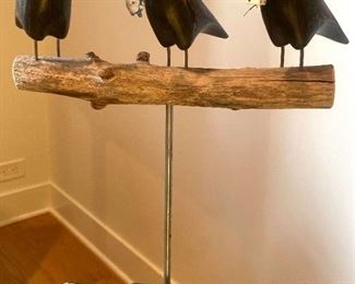 Carved Crows Found Art Folk Sculpture