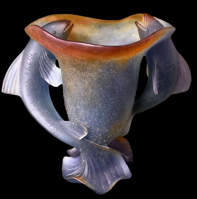 Daum Nancy Pate de Verre Fish Vase