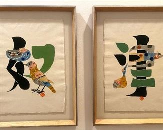 Pair Original Japanese Okamura Kichiemon Stenciled Prints