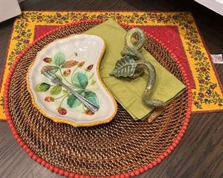 Table Scape Items Including Hand Formed Ceramic Place Holders