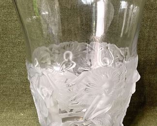 Verlys French Art Deco Nude Opaline Glass Vase with Stylized Mermaids