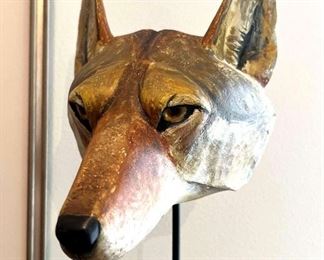 Wood Carved Wolfs Head Sculpture
