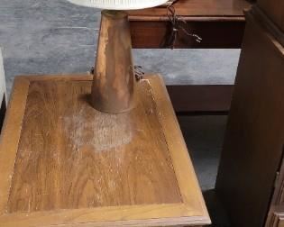 End tables and copper lamps 