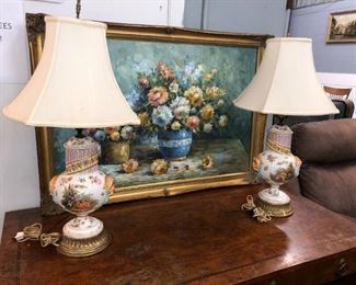Pair of table lamps & artwork Orlando Estate Auction