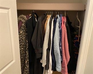 Many gently used ladies’ coats for all seasons, plus scarves, shoes, and purses. 