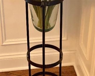 Wrought Iron Frame with Glass Vase and 10 or more Silk Flowers.