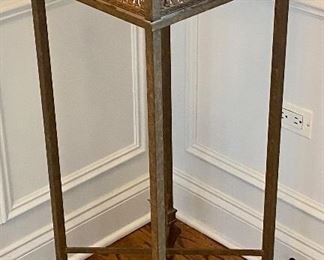 This piece is impressive.  Heavy Metal in Antique Bronze with 14" Square Glass top . Either a Plant or Display Stand.  