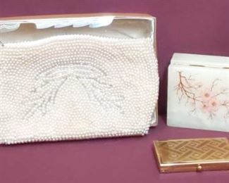 Vintage Pearl Clutch, Compact, and Jewelry Box