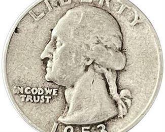 Lot 502
1953 US Washington Silver Quarter Coin